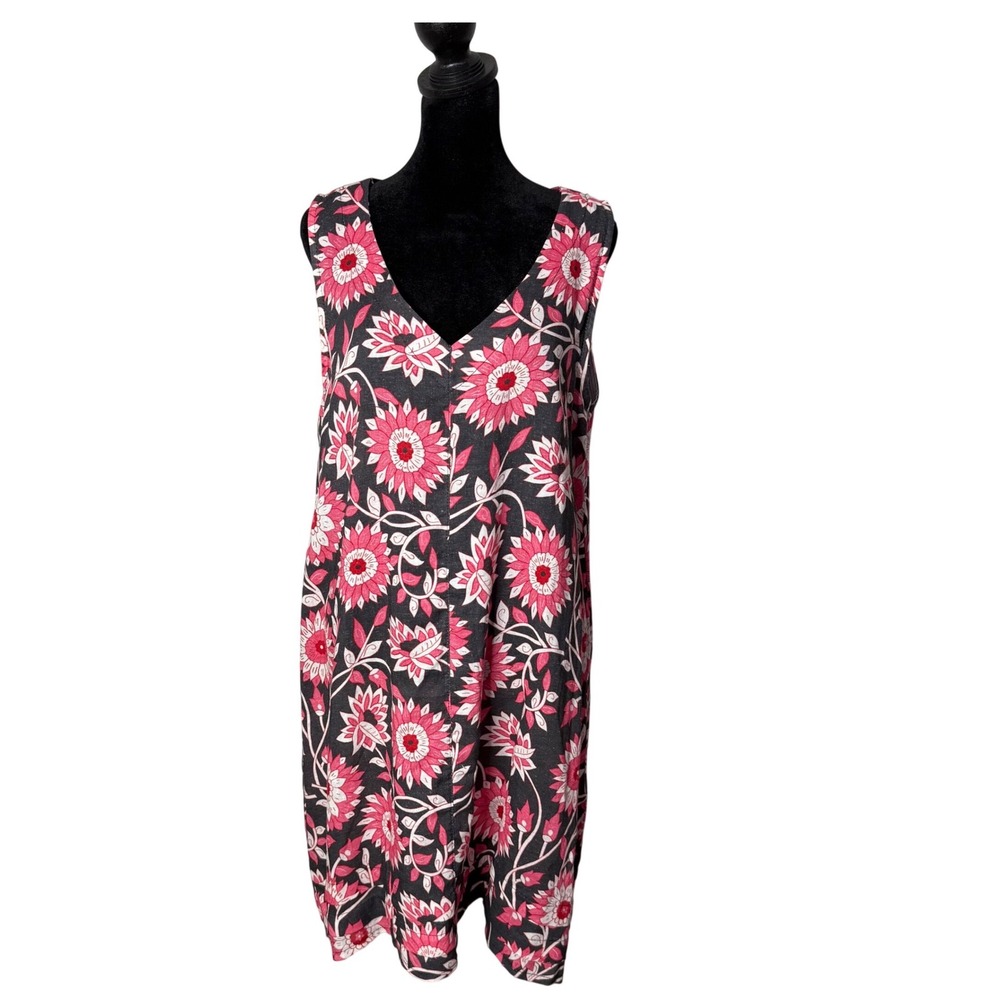 VASNA Pink Floral Linen Shift Dress Size M Layered Lagenlook Coastal Vacation